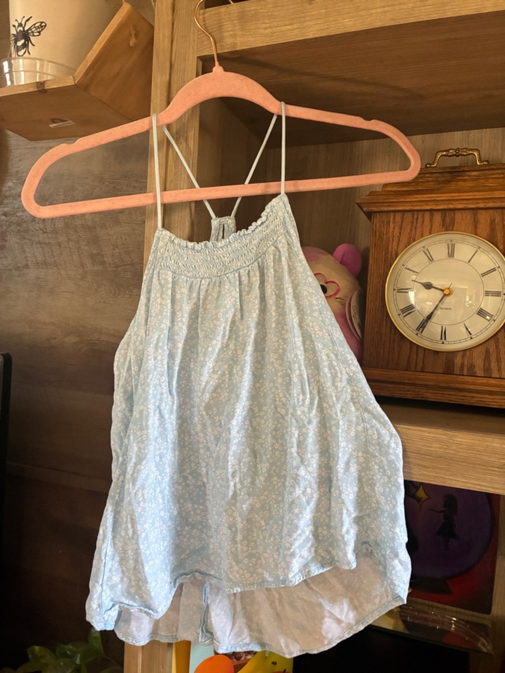 No Boundaries Light Blue Floral Smocked Halter Camisole